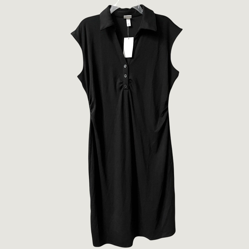 A New Day Ribbed Polo Midi Bodycon Dress Womens XXL Black NWT Short Cap Sleeve